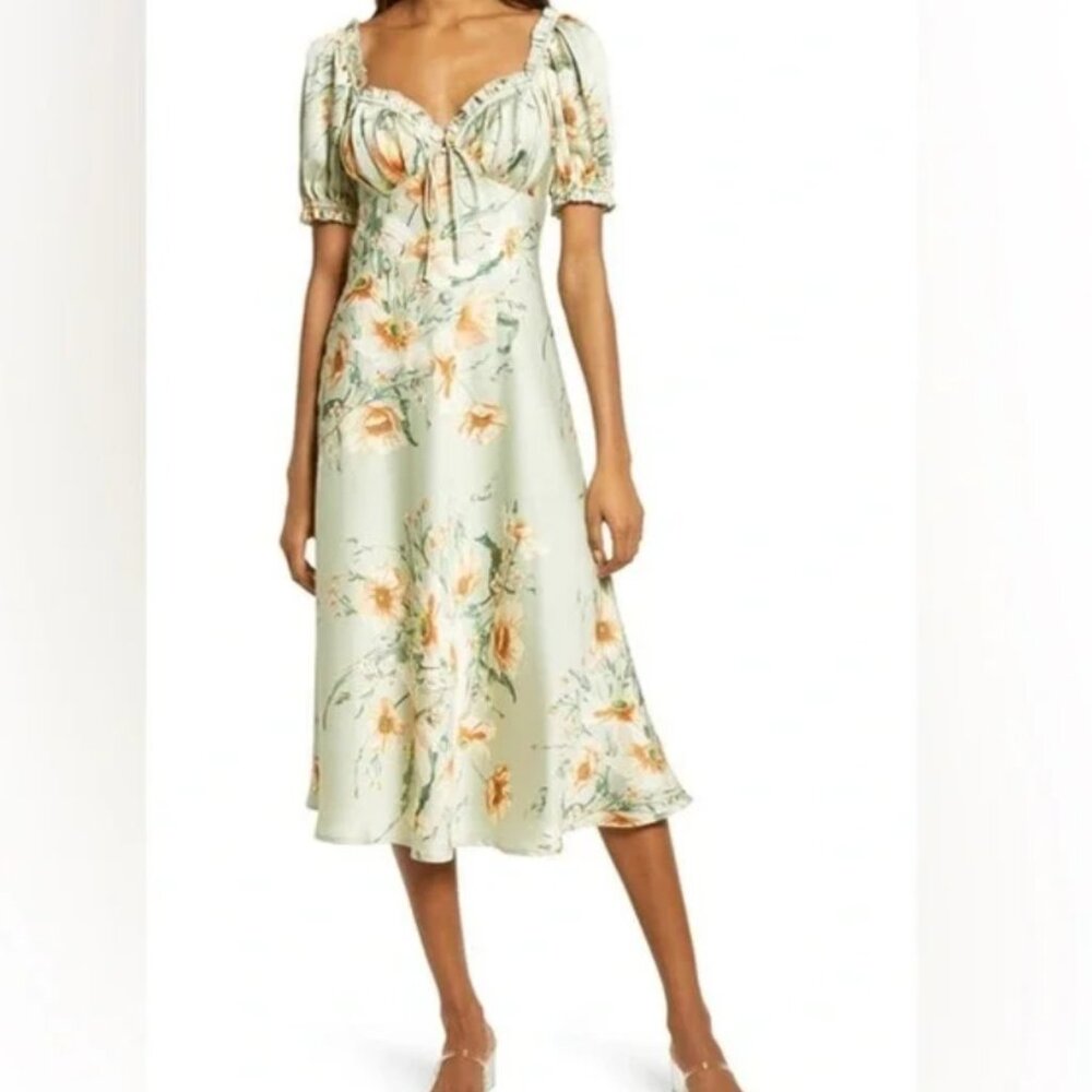 Floret Studios Green Floral Midi Dress - size Medium (8/10)